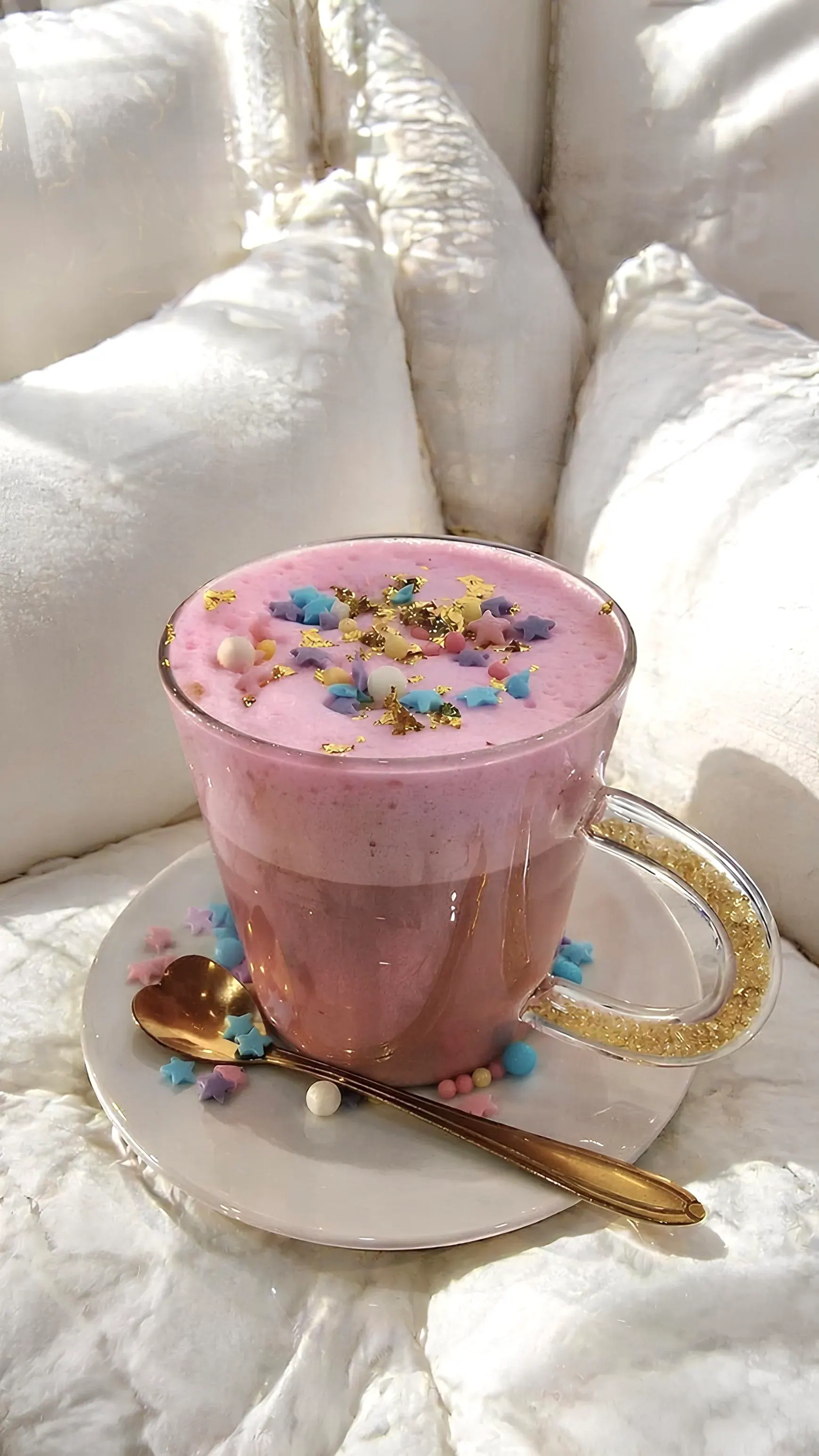Cappuccino Rainbow: schiuma vellutata decorata con polveri colorate commestibili
